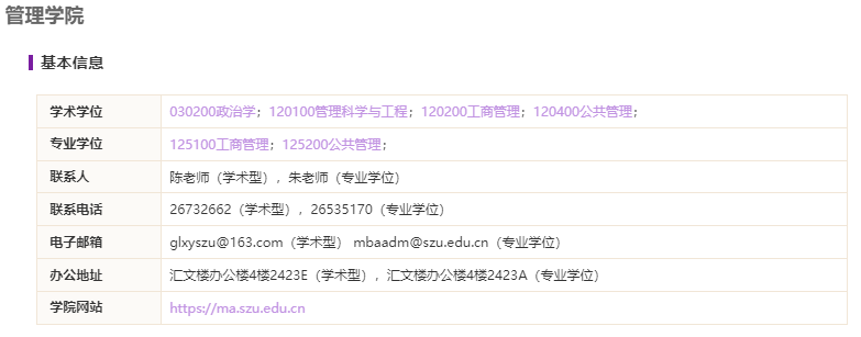 深圳大學管理學院2021碩士研究生招生專業目錄