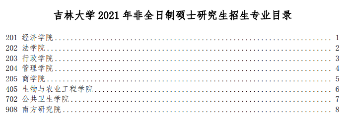 吉林大學2021年非全日制碩士研究生招生專業目錄