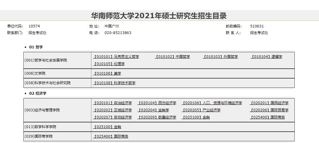 2021考研專業(yè)目錄:華南師范大學(xué)2021年碩士研究生招生目錄