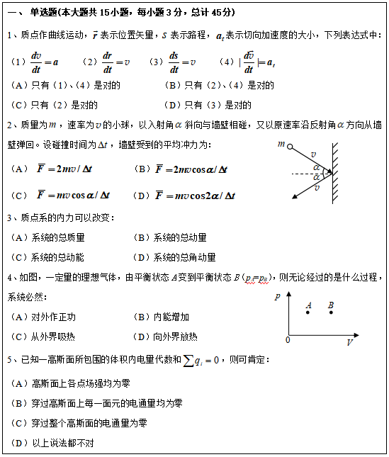 昆明理工大學618大學物理2020年碩士研究生入學考試自命題科目試題